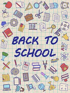 欢迎回到学校与涂鸦海报，很好的纺织面料设计，包装纸和网站壁纸