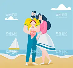 一家人海边度假  - 源文件下载【酷图网】一家人,度假,海边,沙滩,海水,海边度假