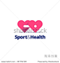 Sport and health logo concept: dumbbell with discs in the form of hearts. Vector logo in flat design.