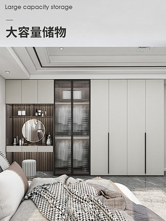 轻奢玻璃门衣柜家用卧室带梳妆台现代简约实...