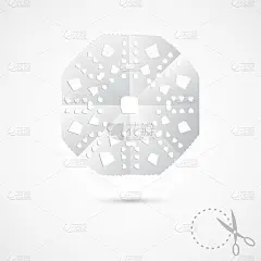 灰色背景上的纸雪花。3D折纸纹理。手工，剪纸用剪刀。为新年和圣诞节准备的老式业余爱好。