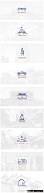 标志logo 古建筑线稿logo 创意LOGO设计 中国风logo设计 建筑标志设计 古建筑商标设计 经典LOGO