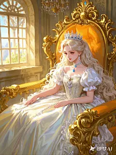 优美壁纸    公主  皇冠 美貌  王座  光影   手绘  插画   惊艳 (1)