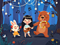 儿童 插画 绘本 熊 兔子 女孩 森林歌唱家