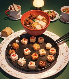 数字艺术美食插画美食摄影小笼包海报素材