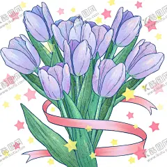 小清新手绘春天鲜花郁金香 【酷图网】花,花卉,植物,母亲节,感恩节,壁纸,包装,插画,水彩,郁金香,盛开鲜花,郁金香特写,郁金香花束