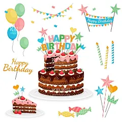生日素材  - 源文件下载【酷图网】生日,过生日,生日快乐,一周岁,两周岁,气球,彩带,生日蛋糕,生日素材,礼物,礼品,生日海报,