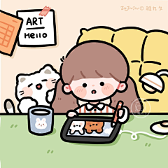 胖柯也想有猫采集到描边插画