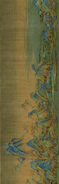 《千里江山图》超精微细部，看着真过瘾！ : 画卷一开头 耸入云间的山峰 北宋有过两幅鸿篇炬迹， 一幅是《清明上河图》， 一幅就是《千里江山图》。 有人说，这两幅画， 一个现实，一个理想。 一幅是中国古代社会全盛时期的真实写照， 一幅是中国文人理想世界的