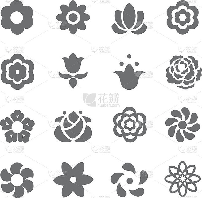 一套花图标。矢量图
