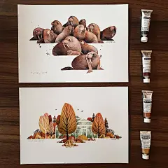 水彩动物/小风景插画/手绘原稿/ins人气画师德国Iraville作品集