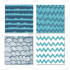 一组四个抽象的手绘波浪模式。