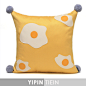 兿品|样板间抱枕儿童黄色拼花朵图形撞色靠枕|手工毛线球可爱方枕