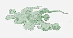 中式祥云绿色手绘插画 平面电商 创意素材