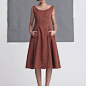 RIMLESS独立设计枣红色暗格纹连衣裙进口罗马布复古优雅 长裙