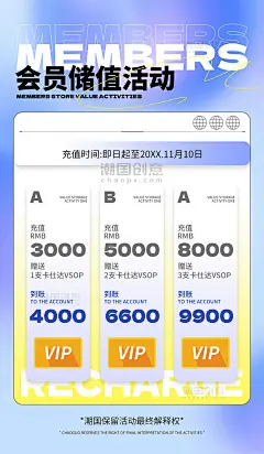 会员储值充值福利活动蓝色创意会员活动海报