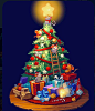 This may contain: a christmas tree with presents under it