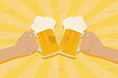 啤酒节派对庆祝海报与手和啤酒罐