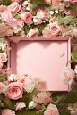 a pink box surrounded by fresh roses and green leaves, in the style of nature-inspired imagery, simplicity, monochromatic color palettes, 32k uhd, lively tableaus, pastel hues, kitsch aesthetic, delicacy of touch