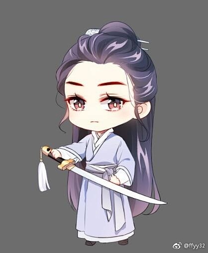 古风q版人物素材侠女长剑紫发