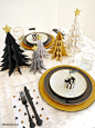 Black & Gold, Geometric Christmas Holidays Tablescape - BirdsParty.com