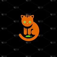 红猫图标。可爱的红猫和绿色的眼睛和老鼠玩具。