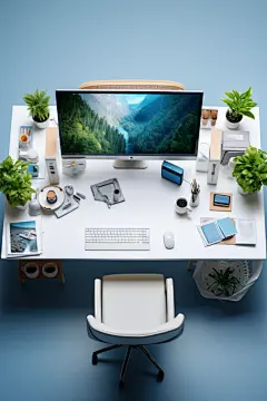 商务电脑办公室桌椅模型