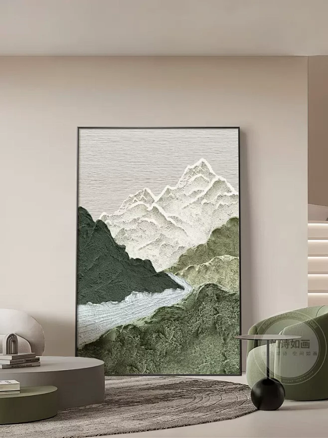侘寂风玄关装饰画背有靠山走廊过道壁画肌理...