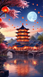 数字艺术古风建筑背景-众图网