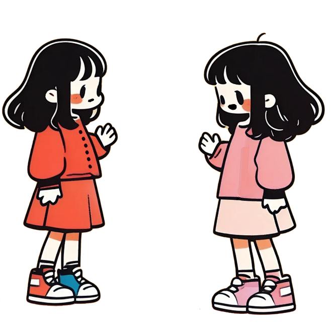 两个小女孩互相打招呼
