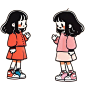 两个小女孩互相打招呼