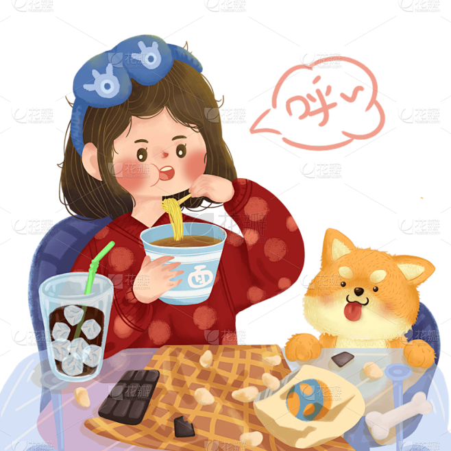 手绘-吃货人物大尺寸贴纸1-吃零食