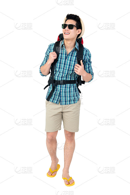 白色背景,男性美,旅行者,亚洲,背包族,...