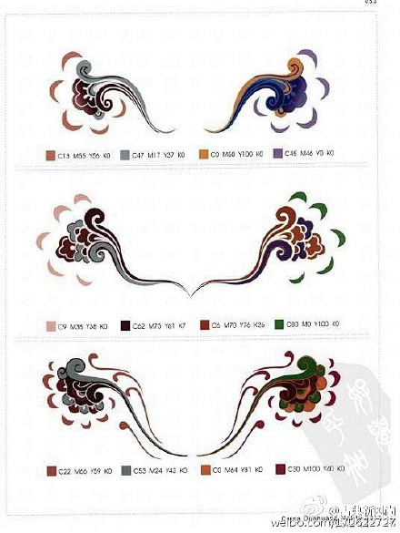 #转发分享# 敦煌花卉图案及配色，转给需...