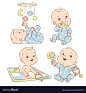 Set with baby boy playing toys first year games vector image on VectorStock