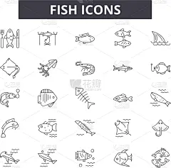 鱼类,轮廓,标志,线条,符号,菜单,清新,野生动物,食品,布置