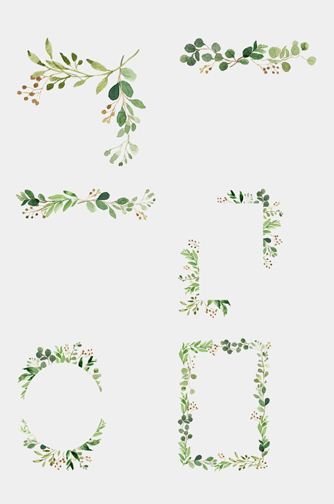 绿色花环边框森林水彩植物元素