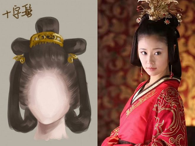 因其发髻呈“十”字形而得名的一种髻式。 北魏彩绘陶俑这种发式的编盘方法是：先将头发盘成一个“十”字行的发髻，再将余发在头的两侧各盘一鬟直垂至肩 ...