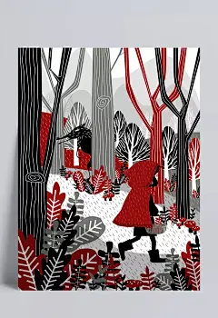 创意童话小红帽插画矢量图|树木,花卉,森林,童话,小红帽,大灰狼,插画,矢量素材,矢量图,AI格式,含JPG预览图。,EPS格式,小红帽插画