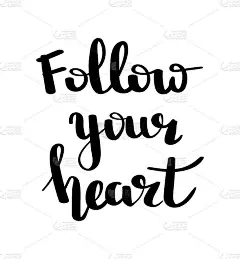 跟随你的心-手绘插图。手写的情人节祝福作为节日贺卡。手写的字体。手绘字体。爱的卡片设计元素。向量