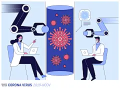 手绘医疗科研人员科学家病毒细菌研究防护实验检测插画ai设计素材-淘宝网