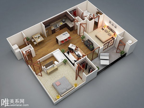 二居室小户型装修设计3D布局效果图欣赏案...