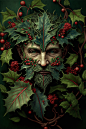 the green man, christmas, holly, red berries, ivy