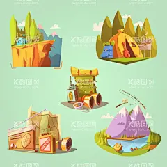 野营元素设计  - 源文件下载【酷图网】垂钓,背包,登山包,望远镜,悬崖,eps,ai,矢量,高清图片,素材,