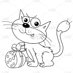 彩色页大纲的卡通猫与香肠。礼物的节日。的生日。情人节。贺卡。儿童涂色本。