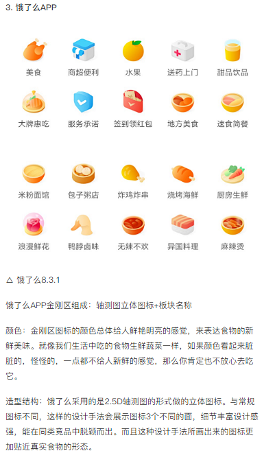饿了么APP金刚区组成：轴测图立体图标+...