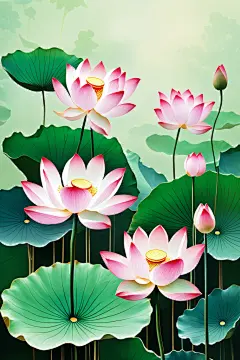 花朵鲜花花瓣荷花荷叶插画图片