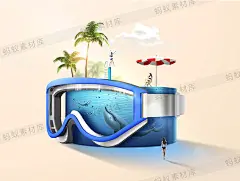 韩国夏季阳光海滩度假游泳池创意合成小场景模型PSD分层设计素材-淘宝网