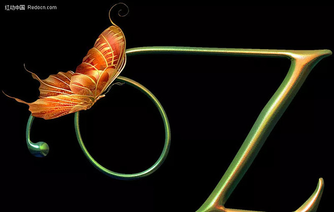 z字母蝴蝶艺术字psd分层素材psd字体z变形字蝴蝶金属效果字立体字艺术