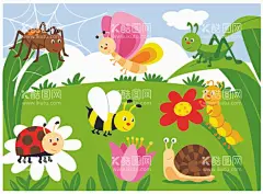卡通昆虫  - 源文件下载【酷图网】卡通,动物,可爱,矢量图,昆虫,蜜蜂,蝴蝶,